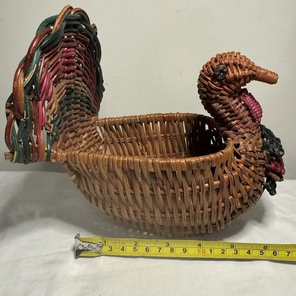 Ratan Wicker Turkey and Duck Baskets Vintage Tableware Decor Set  2 Thanksgiving